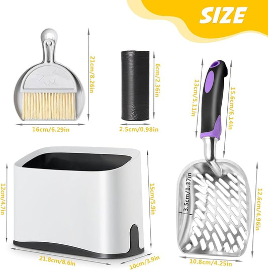 Cat Litter Scooper with Holder, Metal Cat Litter Scoop, Kitty Poop Scooper Stand - Image 2