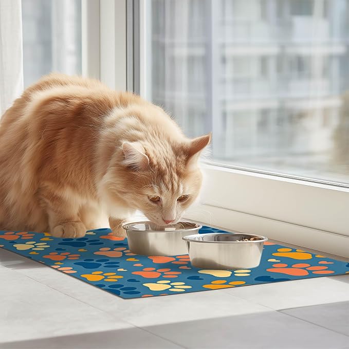 Colorful Dog Paw Print Pet Feeding Mat Spill-Proof Pets Food Mat - Image 3