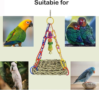 Bird Seagrass Mat, Natural Sea-Weed Woven Parrot Hammock Swing Mats Birds - Image 7