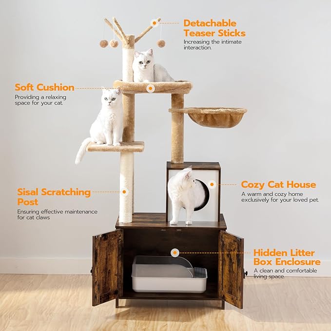 HOOBRO Cat Tree with Litter Box Enclosure - Image 3