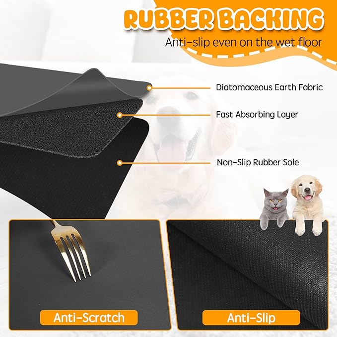 Dog Food Mat, Non Skid Cat Bowl Mat, No Stains Quick Dry - Image 5