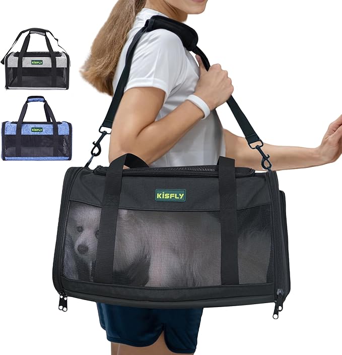Airline Approved Cat and Small Dog Carrier 17"x11"x9.5"– Soft-Sided, Foldable by KISFLY