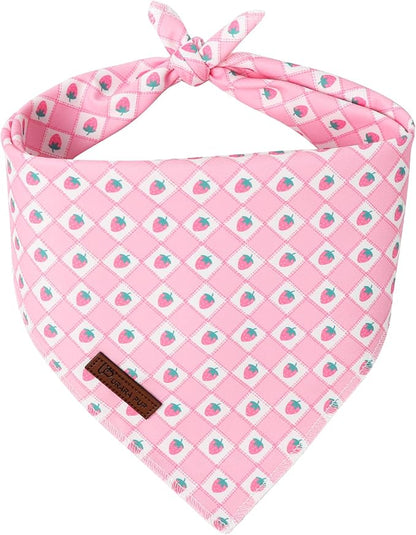 Spring Dog Bandana, UP URARA PUP Strawberry Triangle Bid Scarf by UPURARAPUP