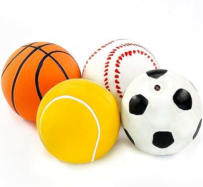 CHIWAVA 4 Pack 2.4" Squeak Latex Puppy Dog Toy Ball Sports Balls Sets Fetch - Image 4