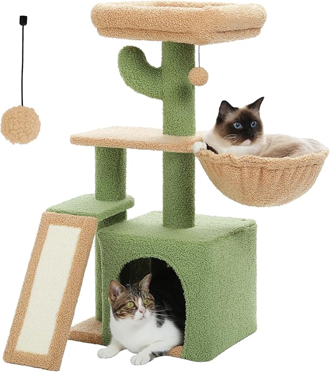 PETEPELA Cactus Cat Tree for Indoor Cats, Cozy Hammock and Removable Top Bed by PETEPELA