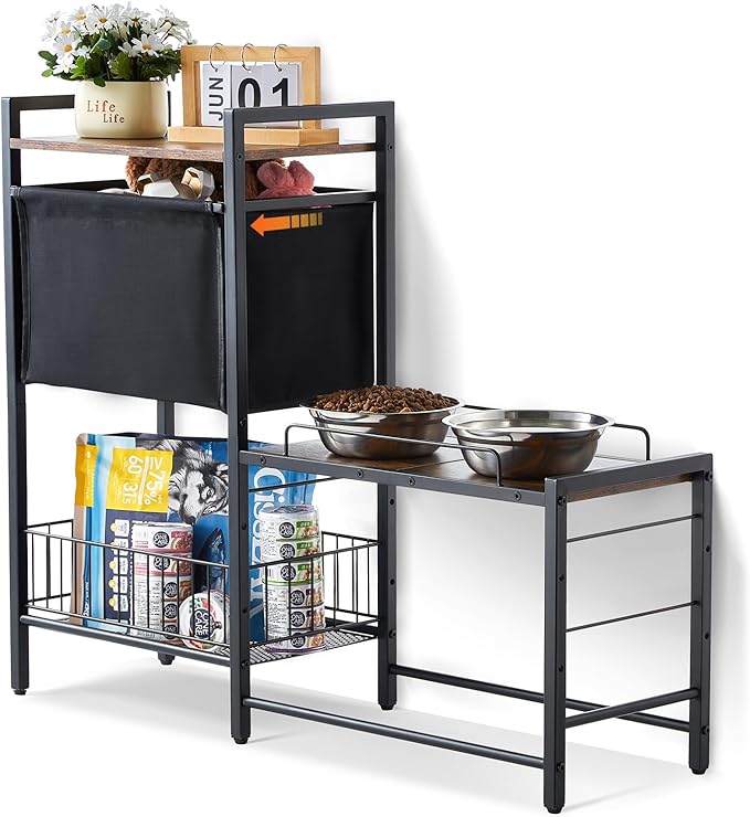 VEVOR Pet Feeding Station with Storage, 4 Height Adjustable Elevated Dog Bowl by VEVOR