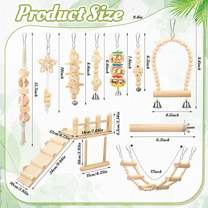 10 Pcs Bird Toys for Parakeets Cage Accessories Parrot Swing Toys and Wooden - Image 2