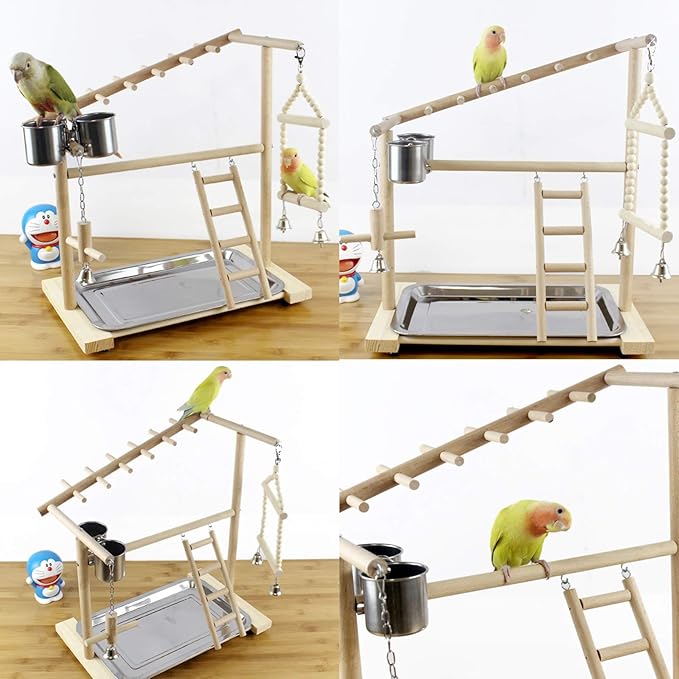 Parrot Playstand Bird Playground Birdcage Wood Perch Stand Ladder Swing - Image 3