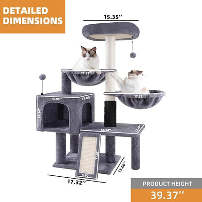 ROYPET Cat Tree with Cat Condo and Two Hammocks, Cat Tower with Scratching - Image 3
