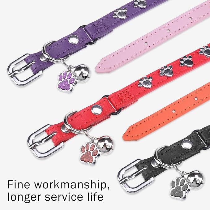 SCENEREAL Cat Collar with Bells, Leather Cat Collars with Paw Studded, - Image 7