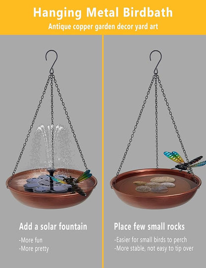 Hanging Birdbath Bird Feeder for Outdoor 11” Antique Copper Cute Small Metal - Image 6