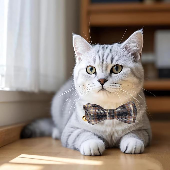 2 Pack Cotton Cat Collar, Removable Bowtie, Plaid Pattern, Safety Breakaway - Image 8