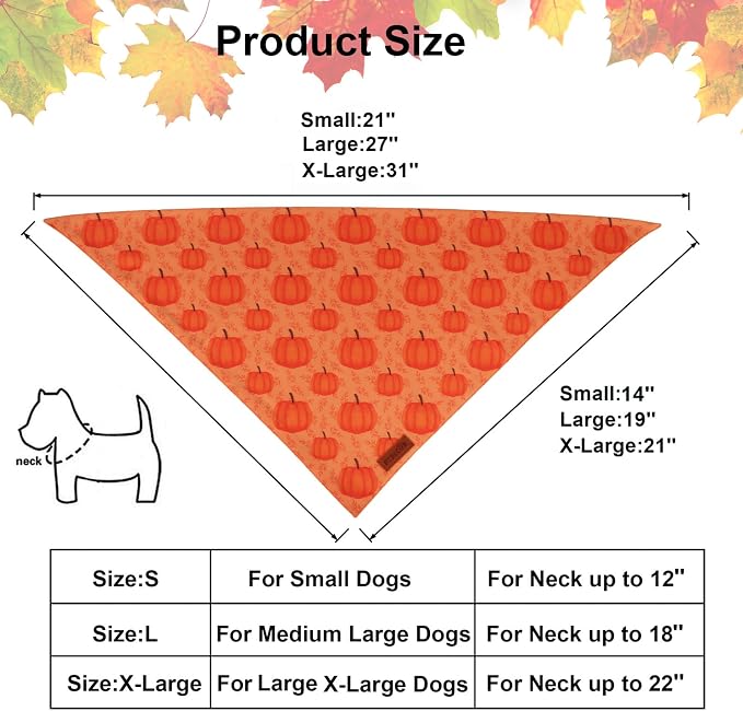 PTDECOR Thanksgiving Fall Dog Bandanas, Happy Thanksgiving Pumpkin Triangle - Image 4