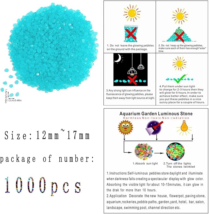 Glow in The Dark Stones 1000 Pcs Glow Pebbles Aquarium Rocks - Image 3