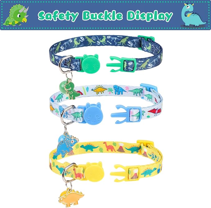 Breakaway Cat Collars with Bell & Cute Pendants, 3 Pack Safety Buckle Kitten - Image 2