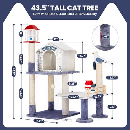 HYABi 43.5-Inch Novelty House Seagull Buoy Collapsible Cat Tree Tower Condo Bed - Image 3