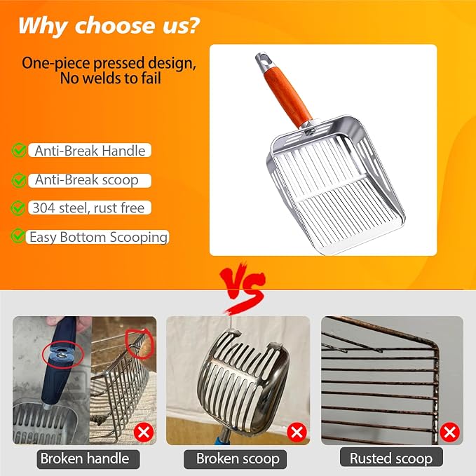 Rustproof & Unbreakable 304 Stainless Steel Metal Cat Litter Scoop - Image 4