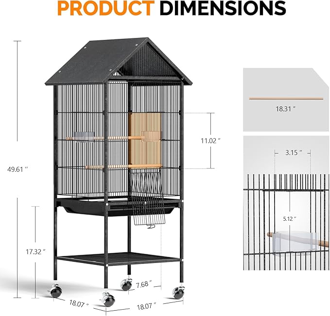VINGLI Bird Cage with Rolling Stand - Image 6