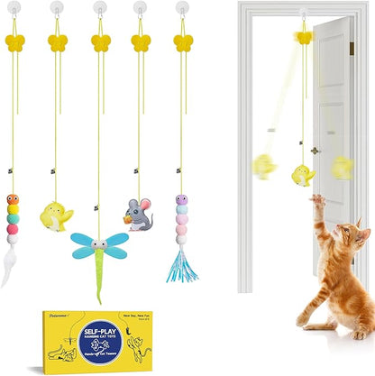 Potaroma Interactive Cat Feather Toys 5 Pcs, Cat Teaser Retractable Hanging by Potaroma
