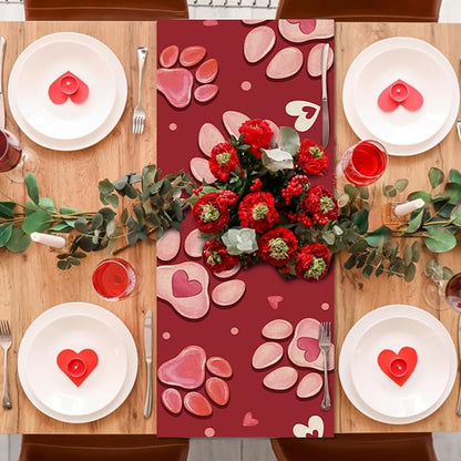 Valentines Day Dog Cat Paw Prints Table Runner, Anniversary Wedding Burlap - Image 4