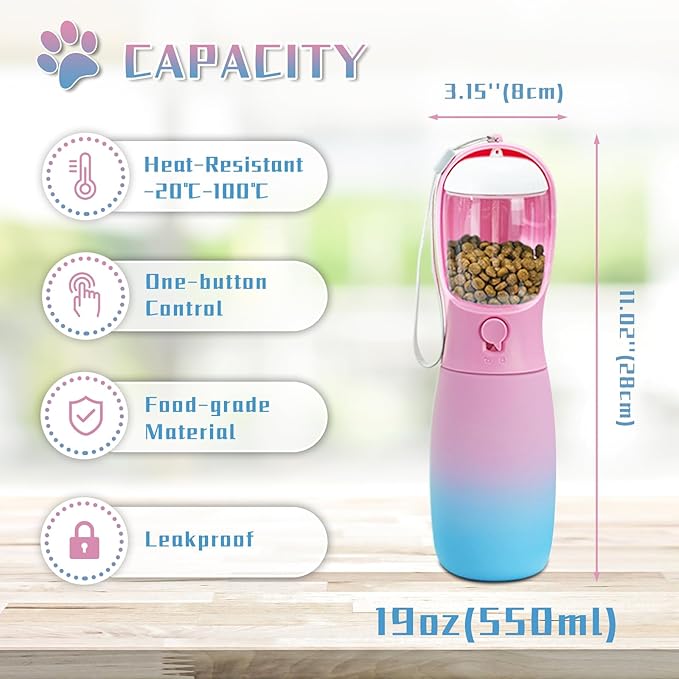 Dog Water Bottle with Food Container, 19Oz Large Capacity Portable Dog Water - Image 4
