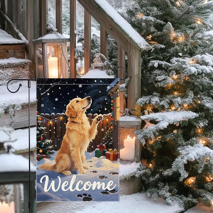 Golden Retriever Welcome Garden Flag 12x18 Inch Double Sided Christmas Winter - Image 9