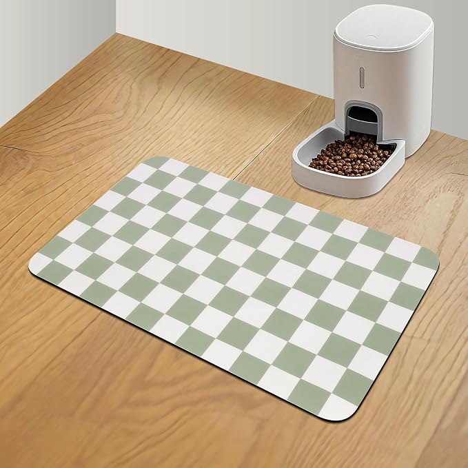 Checkered Dog Food Mat, Absorbent Leak-Proof Pet Feeding Mat, Quick Dry Cat by CooRug