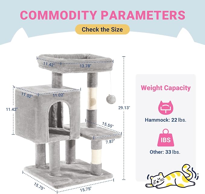 Allewie 29 Inches Cat Tree Tower/Plush Perches Platform/Condo/House/Sisal - Image 7