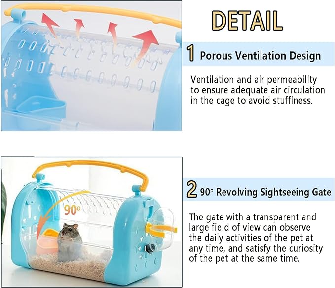 kathson Portable Hamster Cage Dwarf Hamster Carry Travel Cage - Image 3