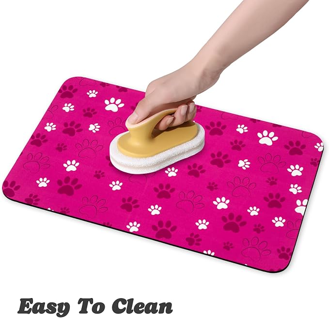Dog Food Mat, Absorbent Water Bowl Mats Cat Pet Feeding Placemats Pink 16 * 24 - Image 4