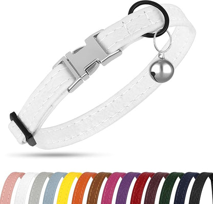 Leather Cat Collar with Buckle and Removable Bell - Image 8