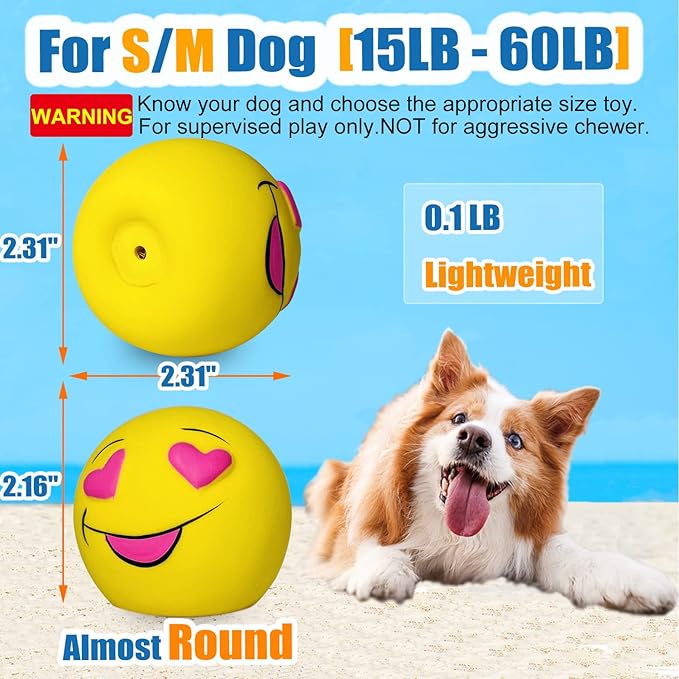 Squeaky Dog Toys for Medium Dogs, Soft Latex Squeaky Dog Balls, Smile Dog Toys - Image 2
