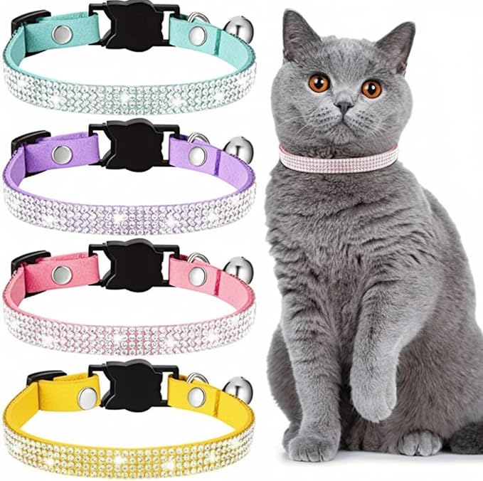 Weewooday 4 Pieces Rhinestones Cat Collars Breakaway Cat Collar by Weewooday