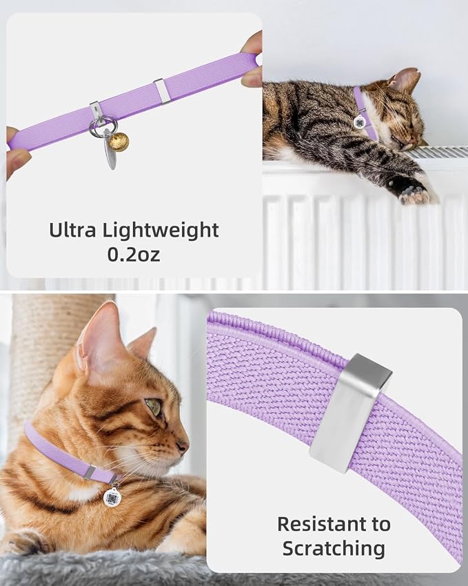 Cat Collar with Bell, Stretch Elastic Quick Release, Non Breakaway Lightweight - Image 2