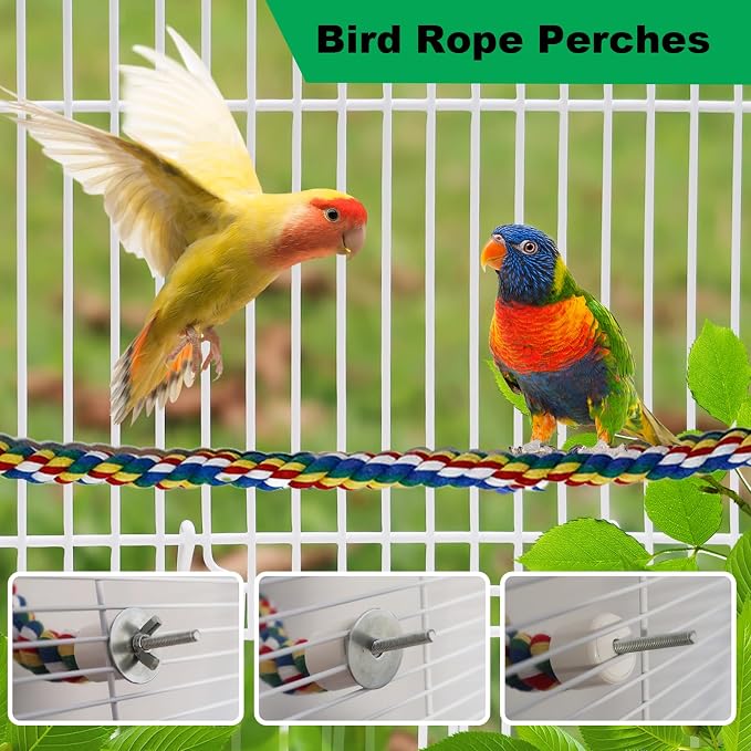 24-Inch Bird Rope Perch + 2 Volcanic Stone Bird Stands - Image 4