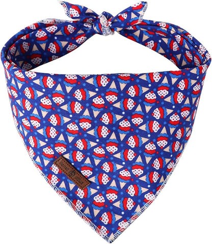 Lionet Paws Cotton Dog Bandanas, Comfortable Blue Red Sundae Dog Bandana Scarf by lionetpaws