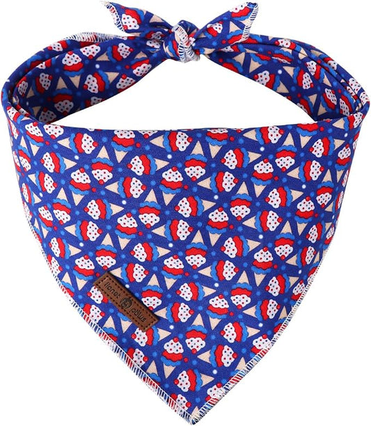 Lionet Paws Cotton Dog Bandanas, Comfortable Blue Red Sundae Dog Bandana Scarf by lionetpaws