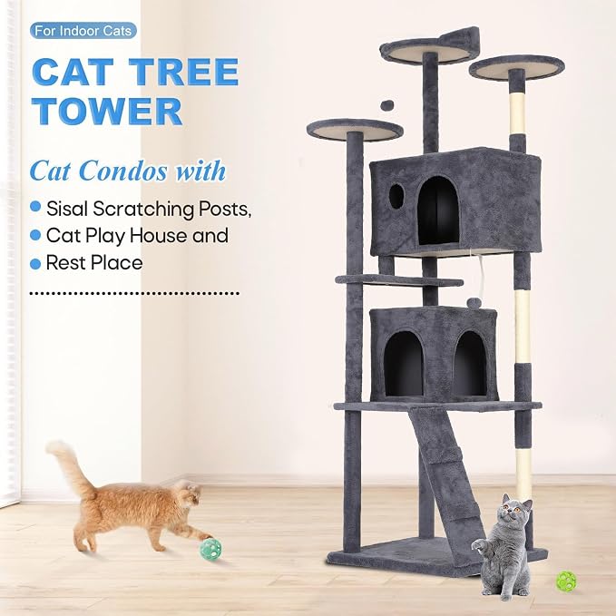 FDW | 81" Cat Tree Tower | Dark Gray | Multi-Level Indoor Activity Center - Image 2