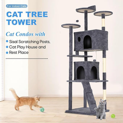 FDW | 81" Cat Tree Tower | Dark Gray | Multi-Level Indoor Activity Center - Image 2
