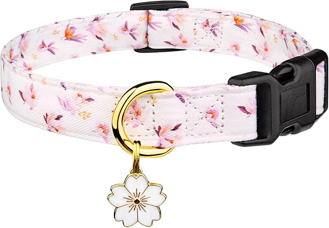 Cotton Handmade Dog Collar Cute and Distinctive Patterns White Flower by Fyeqyaou
