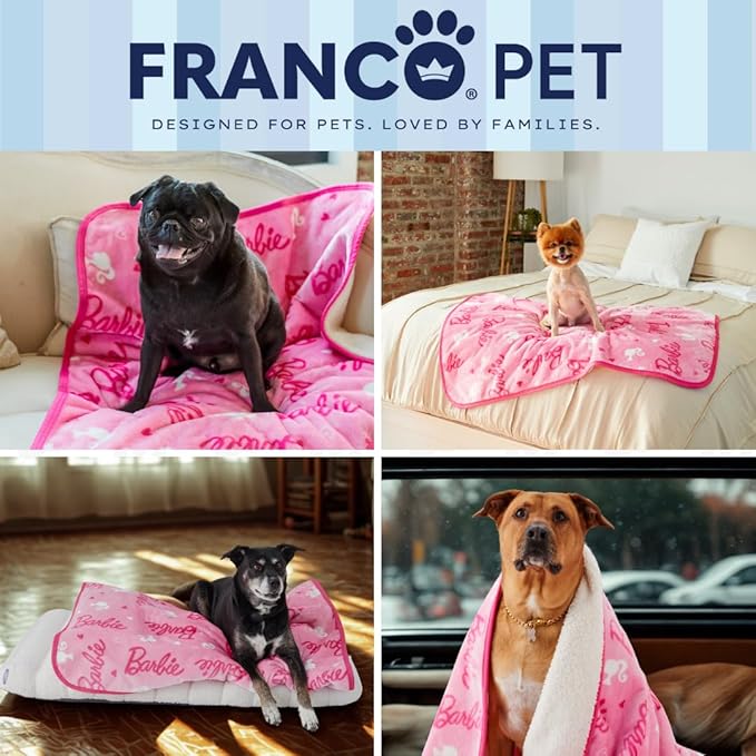 Franco Pet Barbie Super Soft Cozy Waterproof Sherpa-Backed Blanket Throw - Image 7