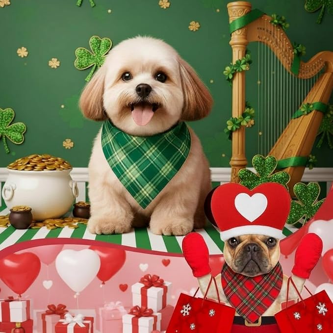 Abbylike 50 Pcs St. Patrick's Day Dog Bandanas Bulk Green Plaid Bandanas - Image 6