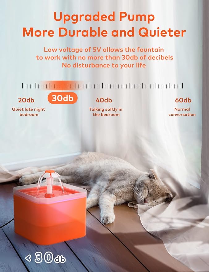 Cat Water Fountain Orange Cute: Waterfall Cat Fountain - 67oz/2L Quiet Water - Image 3