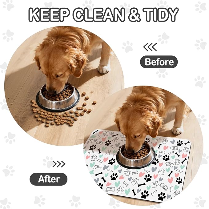 Dog Food Mat for Pet Cat Food Mat, Paws Absorbent Quick Dry Dog Bowl Mats for - Image 2