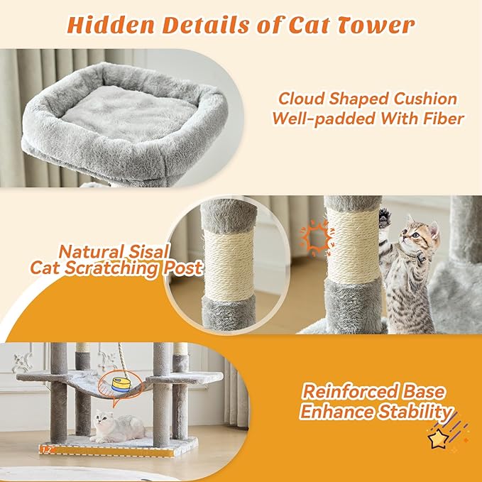DUMOS Large 66 Inch Cat Tree Tower, Tall Multi Level Cat Climbing Tower - Image 3