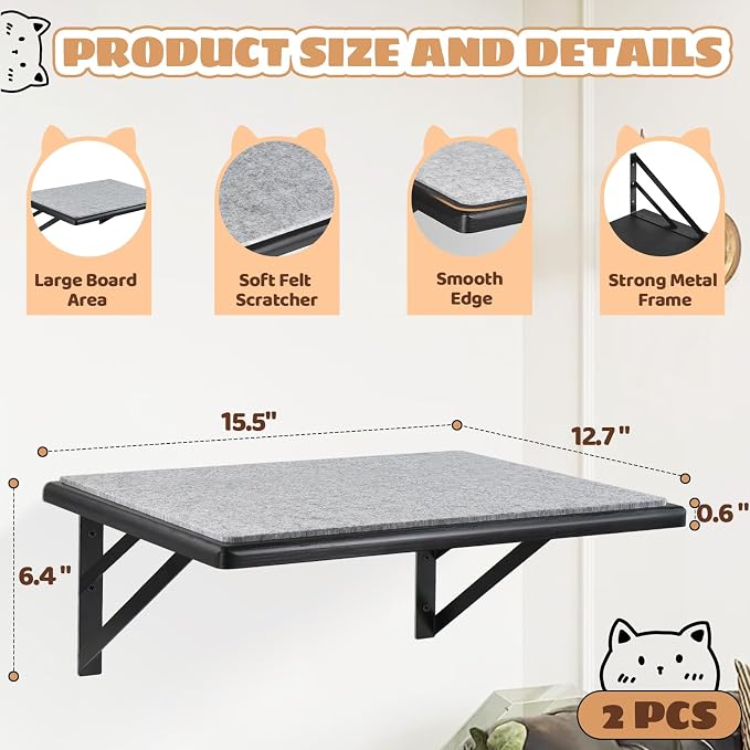 Cat Wall Shelves Set of 2, Wood Cat Shelves - Image 7