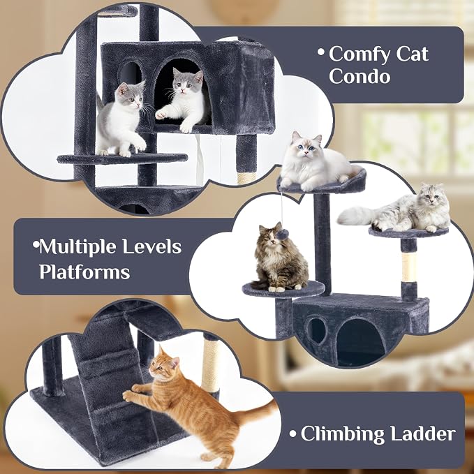 Large Cat Tree 70 Inch, Sisal Scratching Posts and Climbing Ladder, Pet Play - Image 3