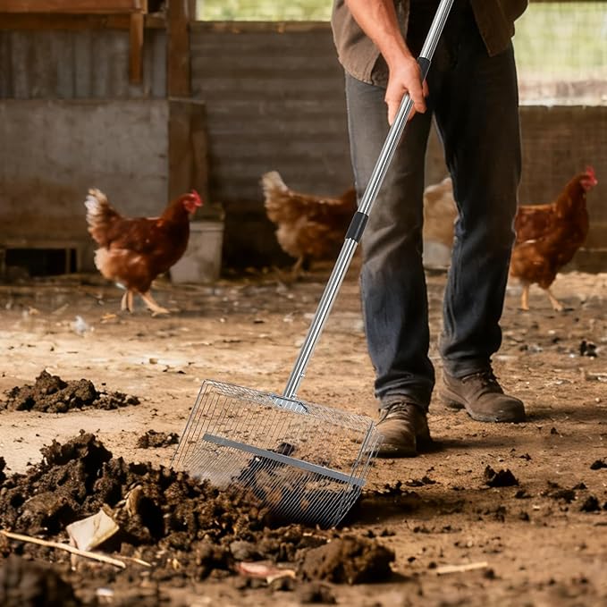Garvee Chicken Poop Scooper Adjustable 24" to 72" Long Handle Chicken Coop Rake - Image 8