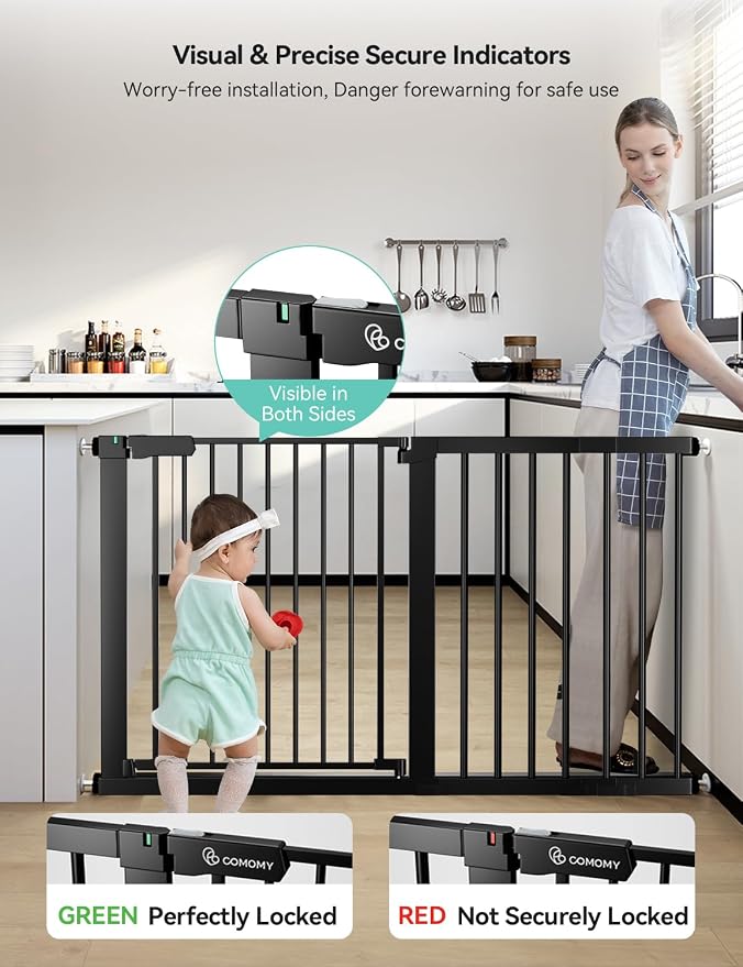 COMOMY 30" Tall Baby Gate for Stairs Doorways, Fits Openings 29.5" to 51.6" Wide - Image 3