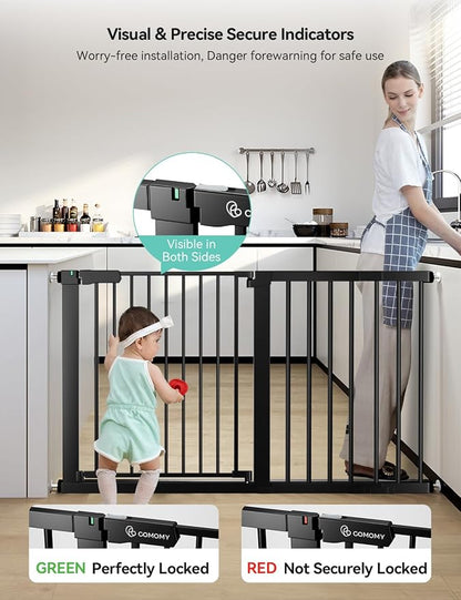 COMOMY 30" Tall Baby Gate for Stairs Doorways, Fits Openings 29.5" to 51.6" Wide - Image 3